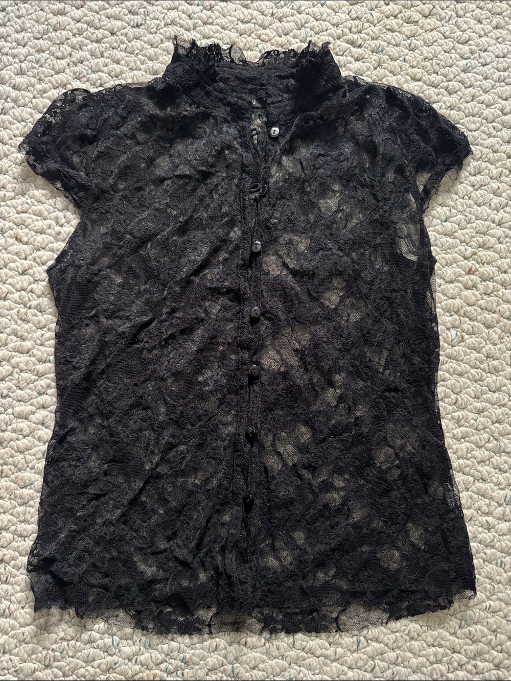 Millau Sheer Black Lace Button-Up Blouse